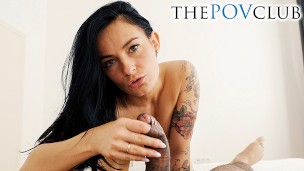 Horny Euro slut sucks Black dick and enjoys playing with foreskin